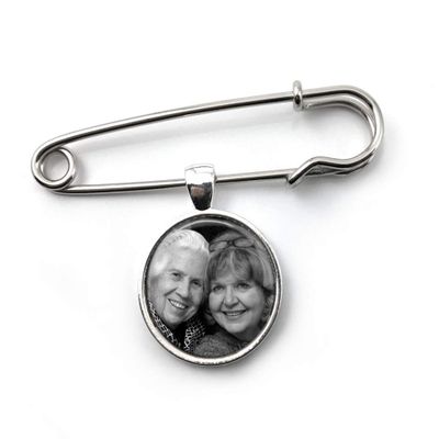 1, 2 or 3 Custom Photo Groom Wedding Memorial Lapel Boutonniere Pin in Silver or Bronze Finish (1 Photo Silver Pin)