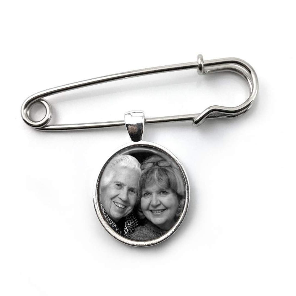 1, 2 or 3 Custom Photo Groom Wedding Memorial Lapel Boutonniere Pin in Silver or Bronze Finish (1 Photo Silver Pin)