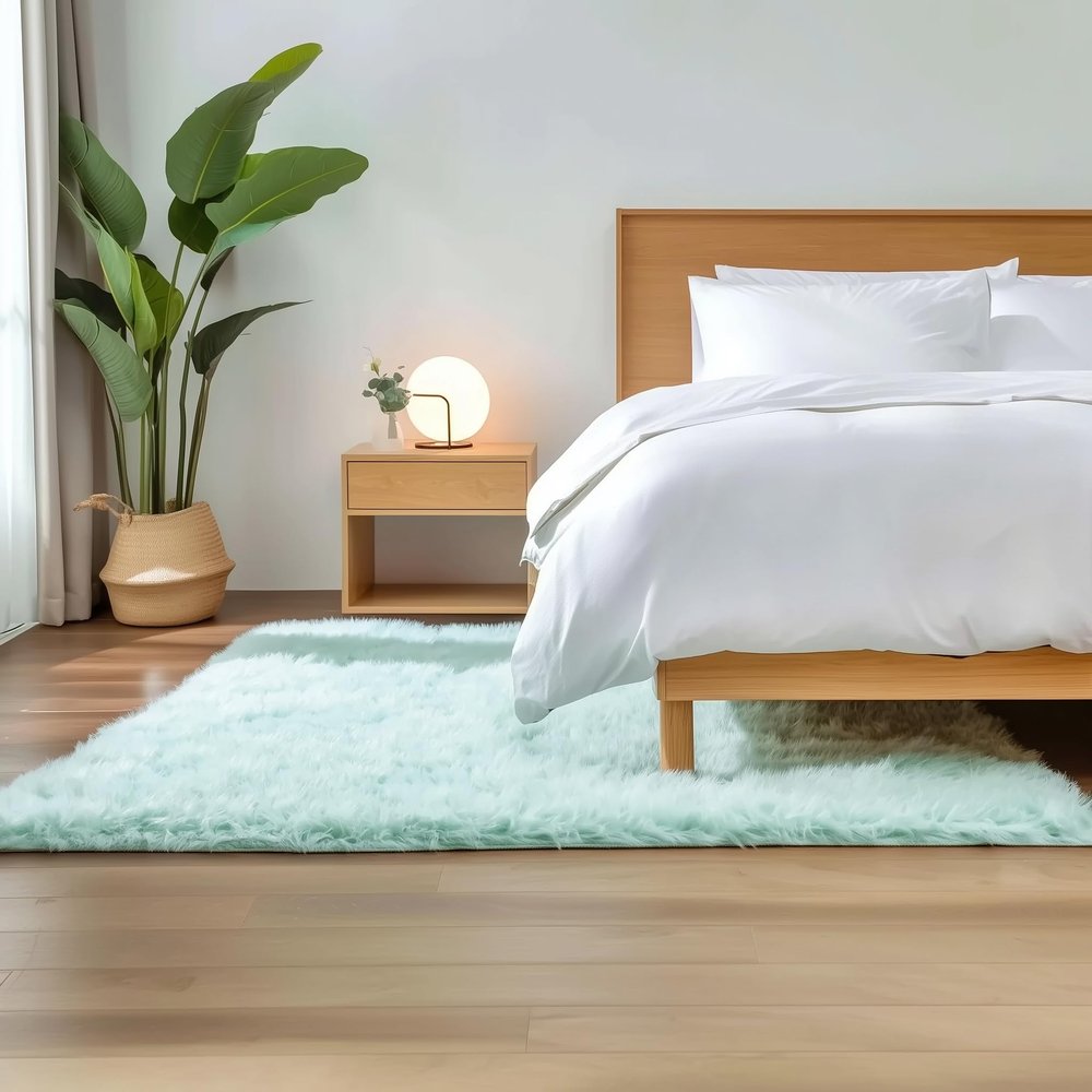 6 x 9 ft Fluffy Mint Green Rug Large Faux Fur Area Rug for Bedroom, Living Room, or Dining Room Plush Faux Sheepskin Accent