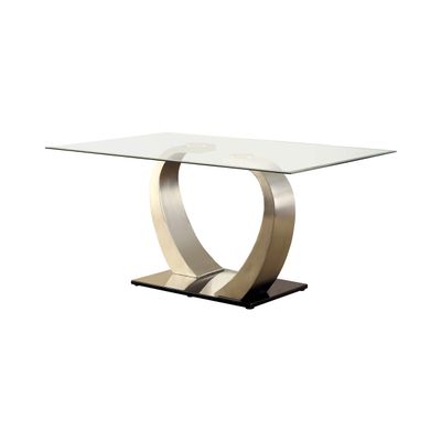 24/7 Shop at Home Mick Contemporary Rectangle Glass Top Dinner Table for Dining Room, Kitchen, Silver and Black