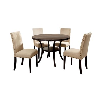 24/7 Shop at Home Kellan Contemporary Wood 5-Piece Dining Table Set, Light Walnut and Beige