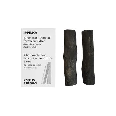 IPPINKA Binchotan Charcoal from Kishu, Japan - Water Purifying Sticks, 2 Pack - Each Stick Filters up to 3 Liters of Water