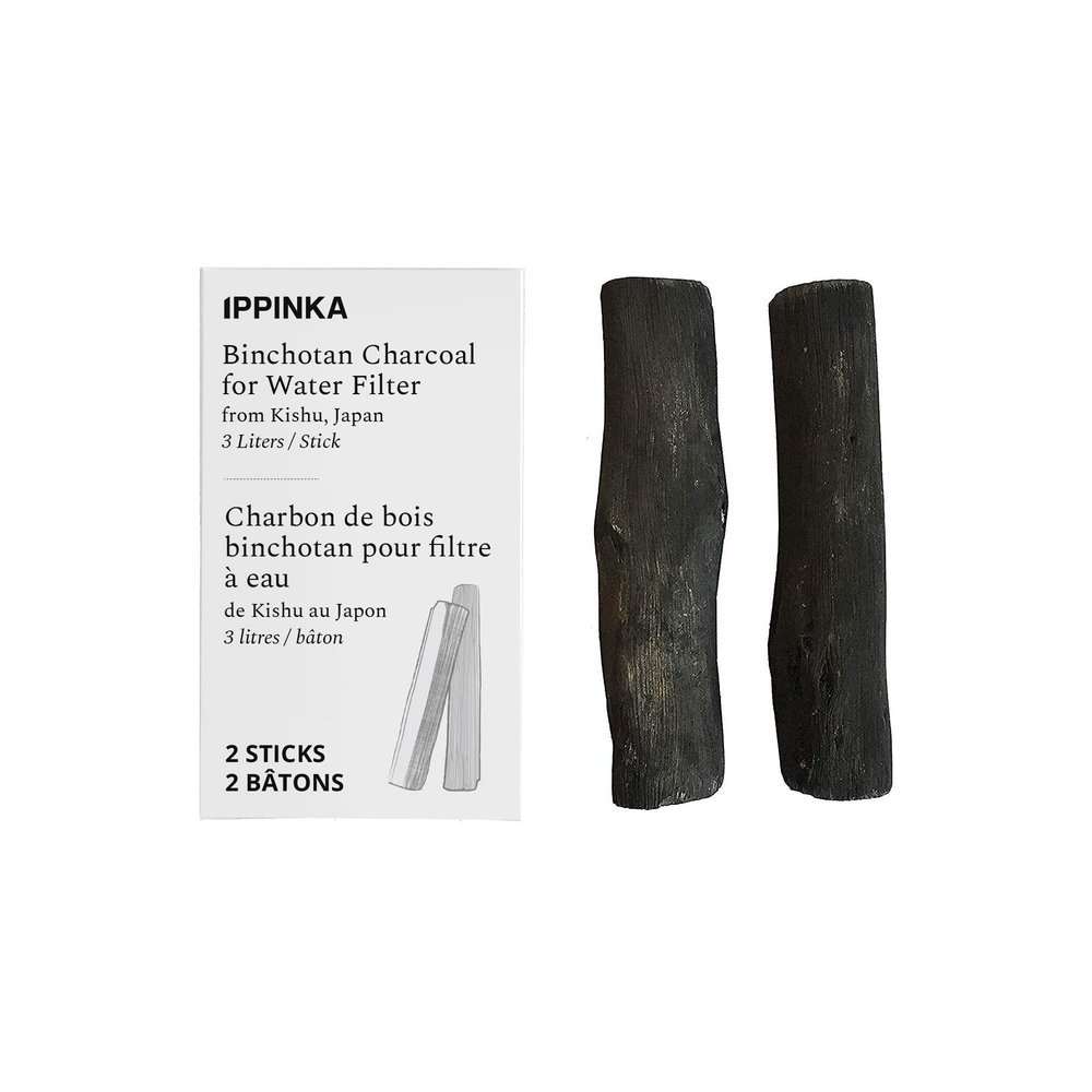 IPPINKA Binchotan Charcoal from Kishu, Japan - Water Purifying Sticks, 2 Pack - Each Stick Filters up to 3 Liters of Water