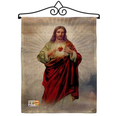 Sacred Heart of Jesus Burlap Garden Flag Set Wall Hanger Religious Faith Hope Grace Peace Dove Christian Religion Easter Small Decorative Gift Yard House Banner Double-Sided Made In USA 13 X 18.5