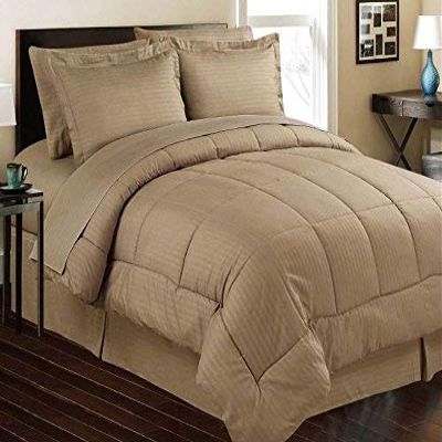 Lofty Sheets Luxury All Season Down Alternative Comforter, (200 GSM Micro Fill Diamond Box Stitched) in 100% Egyptian Cotton Exterior, Short Queen Size Camper/RV, 600 TC Taupe Stripe