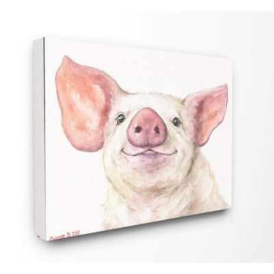 Stupell Industries Large Pig Head Animal Watercolor Painting Canvas Wall Art, 36 x 48, Multi-Color
