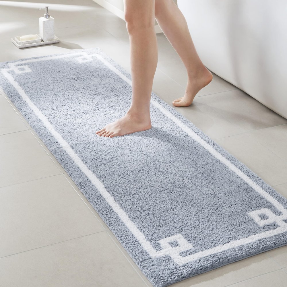 Madison Park Evan 100% Cotton Bathroom Rug Non Slip Backing-Luxrurious Tufted Plush Bath Mat Absorbent, Quick Dry, Spa Design Shower Room Dcor, 24x72, Blue