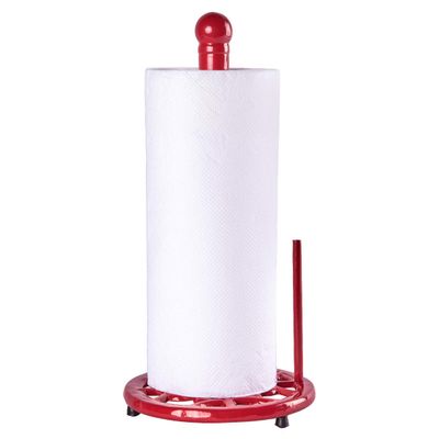 JOGREFUL Paper Towel Holder Stand, Cast Iron Kitchen Paper Towel Countertop Vintage Stand with Weighted-Base, Bathroom Organization for Family Standard Large Size Roll Paper, Classic Style, Red