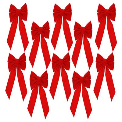 Set of 10 Red Velvet Christmas Wreath Bows, 9"x13" - For Garland, Gifts, Parties - Indoor/Outdoor Holiday Decor