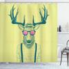 Ambesonne Antlers Shower Curtain, Illustration of Deer Dressed up Like Cool Hipster Fashion Creative Fun Animal, Cloth Fabric Bathroom Decor Set with Hooks, 69" W x 84" L, Petrol Yellow view 1