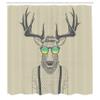 Ambesonne Antlers Shower Curtain, Illustration of Deer Dressed up Like Cool Hipster Fashion Creative Fun Animal, Cloth Fabric Bathroom Decor Set with Hooks, 69" W x 84" L, Pastel Green view 2