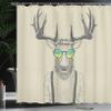 Ambesonne Antlers Shower Curtain, Illustration of Deer Dressed up Like Cool Hipster Fashion Creative Fun Animal, Cloth Fabric Bathroom Decor Set with Hooks, 69" W x 84" L, Pastel Green view 3