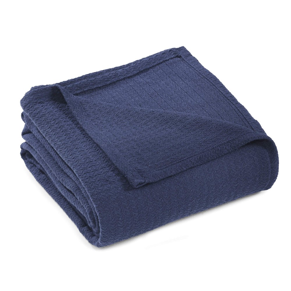 BLUENILEMILLS BNM Waffle Weave Cotton Blanket, for Picnic, Beach, Traveling, or Camping, Comfy Blanket, Bedroom Decor, Essentials, Cover for Bed, Couch, Lounging, Honeycomb Knit, Twin, Navy Blue