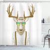 Ambesonne Antlers Shower Curtain, Illustration of Deer Dressed up Like Cool Hipster Fashion Creative Fun Animal, Cloth Fabric Bathroom Decor Set with Hooks, 69" W x 84" L, White Sepia view 1