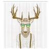 Ambesonne Antlers Shower Curtain, Illustration of Deer Dressed up Like Cool Hipster Fashion Creative Fun Animal, Cloth Fabric Bathroom Decor Set with Hooks, 69" W x 84" L, White Sepia view 2