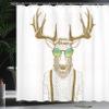 Ambesonne Antlers Shower Curtain, Illustration of Deer Dressed up Like Cool Hipster Fashion Creative Fun Animal, Cloth Fabric Bathroom Decor Set with Hooks, 69" W x 84" L, White Sepia view 3