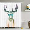Ambesonne Antlers Shower Curtain, Illustration of Deer Dressed up Like Cool Hipster Fashion Creative Fun Animal, Cloth Fabric Bathroom Decor Set with Hooks, 69" W x 84" L, Emerald Orange view 1