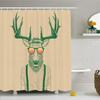 Ambesonne Antlers Shower Curtain, Illustration of Deer Dressed up Like Cool Hipster Fashion Creative Fun Animal, Cloth Fabric Bathroom Decor Set with Hooks, 69" W x 84" L, Beige Green view 1