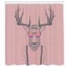 Ambesonne Antlers Shower Curtain and Hooks Set, Deer Dressed Cool Hipster Fashion Creative Funny Animal Illustration, 100% Polyester Fabric Washable Decorative for Bathroom, 69" W x 70" L, Pink Grey view 2
