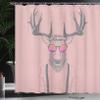 Ambesonne Antlers Shower Curtain and Hooks Set, Deer Dressed Cool Hipster Fashion Creative Funny Animal Illustration, 100% Polyester Fabric Washable Decorative for Bathroom, 69" W x 70" L, Pink Grey view 3