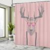 Ambesonne Antlers Shower Curtain and Hooks Set, Deer Dressed Cool Hipster Fashion Creative Funny Animal Illustration, 100% Polyester Fabric Washable Decorative for Bathroom, 69" W x 70" L, Pink Grey view 4