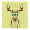 Ambesonne Antlers Shower Curtain and Hooks for Master Restroom Deer Dressed Like Cool Hipster Fashion Creative Fun Animal Cloth Fabric Home Essentials Bathroom Accessories 69" W x 84" L Yellow Brown view 2