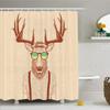 Ambesonne Antlers Shower Curtain, Illustration of Deer Dressed up Like Cool Hipster Fashion Creative Fun Animal, Cloth Fabric Bathroom Decor Set with Hooks, 69" W x 84" L, Brown Green view 1