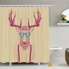 Ambesonne Antlers Shower Curtain, Illustration of Deer Dressed up Like Cool Hipster Fashion Creative Fun Animal, Cloth Fabric Bathroom Decor Set with Hooks, 69" W x 84" L, Beige Magenta view 1