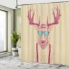 Ambesonne Antlers Shower Curtain, Illustration of Deer Dressed up Like Cool Hipster Fashion Creative Fun Animal, Cloth Fabric Bathroom Decor Set with Hooks, 69" W x 84" L, Beige Magenta view 2