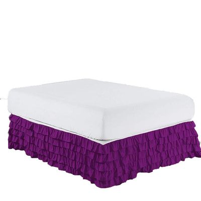 HR Luxury Linen Waterfall Style Multi Ruffled Bed Skirt with 18 Inch Drop Length - 100% Egyptian Cotton 400 Thread Count Solid Skirts (King, Purple)