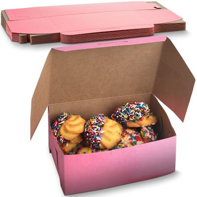 MT Products Pink Cookie Boxes 6" x 4 1/2" x 2 3/4" - Elegant Bakery Boxes No-Window (Pack of 25) - Made in the USA