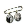 1, 2 or 3 Custom Photo Groom Wedding Memorial Lapel Boutonniere Pin in Silver or Bronze Finish (2 Photo Bronze Pin) view 1