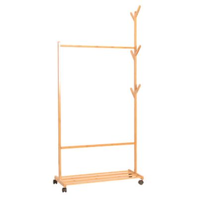 COAT RACK Vertical Bamboo Assembly Tree Hook with Roller Mobile Storage Rack (Size : 6035176cm)