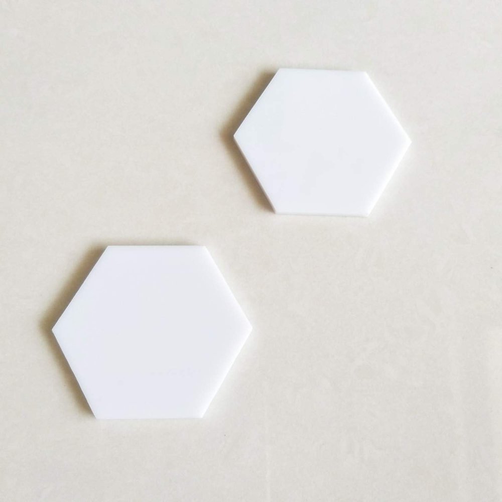 20pcs White Gloss Acrylic Hexagon Sheet, Acrylic Coaster Hexagon Place Card Names Wedding Signs, Crafting Mosaic & Wall Tiles (White, 3")
