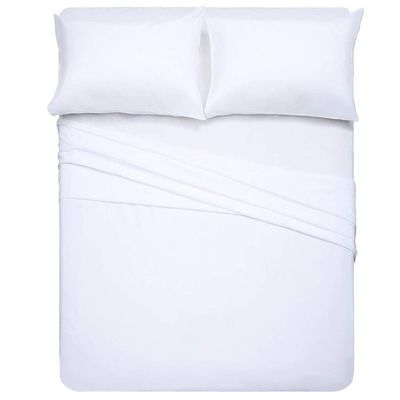 HR Luxury Linen 4 PC Bedding Sheet Set 8" Deep Pocket 400 TC 100% Cotton for RV- Trucks, Campers, Airstream, Bus, Boat and motorhomes Easy to fit in RV-Mattress Solid - Short Queen (60"x75") White