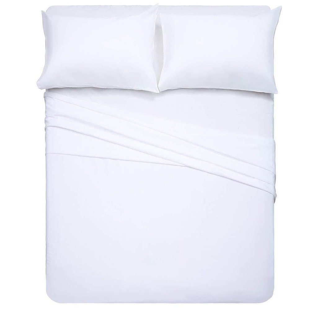 HR Luxury Linen 4 PC Bedding Sheet Set 8" Deep Pocket 400 TC 100% Cotton for RV- Trucks, Campers, Airstream, Bus, Boat and motorhomes Easy to fit in RV-Mattress Solid - Short Queen (60"x75") White