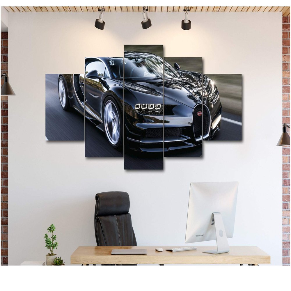 5 Piece Luxury Canvas Posters of Sports Cars Supercar Exotic Luxury Modern Wall Art Decor (5 Piece Large, BUGATTI Chiron)