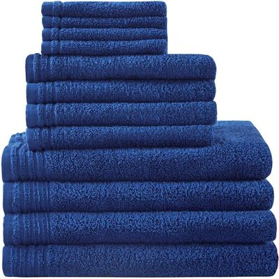 510 DESIGN Big Bundle 100% Cotton Bath Towel Set, Quick Dry Zero Twist Terry Fabric, Soft, and Highly Absorbent for Shower, Multi-Sizes, Indigo 12 Piece