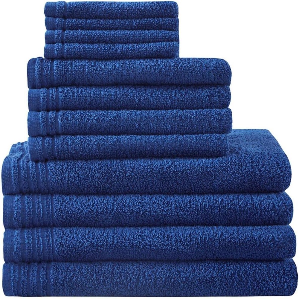 510 DESIGN Big Bundle 100% Cotton Bath Towel Set, Quick Dry Zero Twist Terry Fabric, Soft, and Highly Absorbent for Shower, Multi-Sizes, Indigo 12 Piece