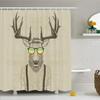 Ambesonne Antlers Shower Curtain, Illustration of Deer Dressed up Like Cool Hipster Fashion Creative Fun Animal, Cloth Fabric Bathroom Decor Set with Hooks, 69" W x 84" L, Sepia Eggshell view 1
