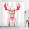 Ambesonne Antlers Shower Curtain, Illustration of Deer Dressed up Like Cool Hipster Fashion Creative Fun Animal, Cloth Fabric Bathroom Decor Set with Hooks, 69" W x 84" L, Vermilion White view 1