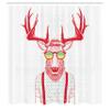 Ambesonne Antlers Shower Curtain, Illustration of Deer Dressed up Like Cool Hipster Fashion Creative Fun Animal, Cloth Fabric Bathroom Decor Set with Hooks, 69" W x 84" L, Vermilion White view 2