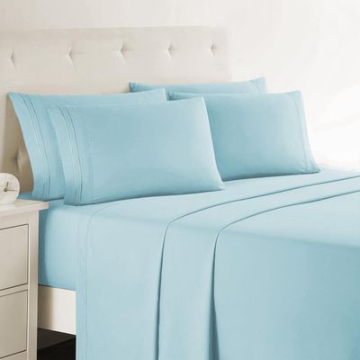 Clara Clark Cal King Sheets, 6 Piece Set - Hotel Luxury Sheets for Cal King Size Bed, Super Soft Bedding Set, Cal King Size, Aqua Light Blue