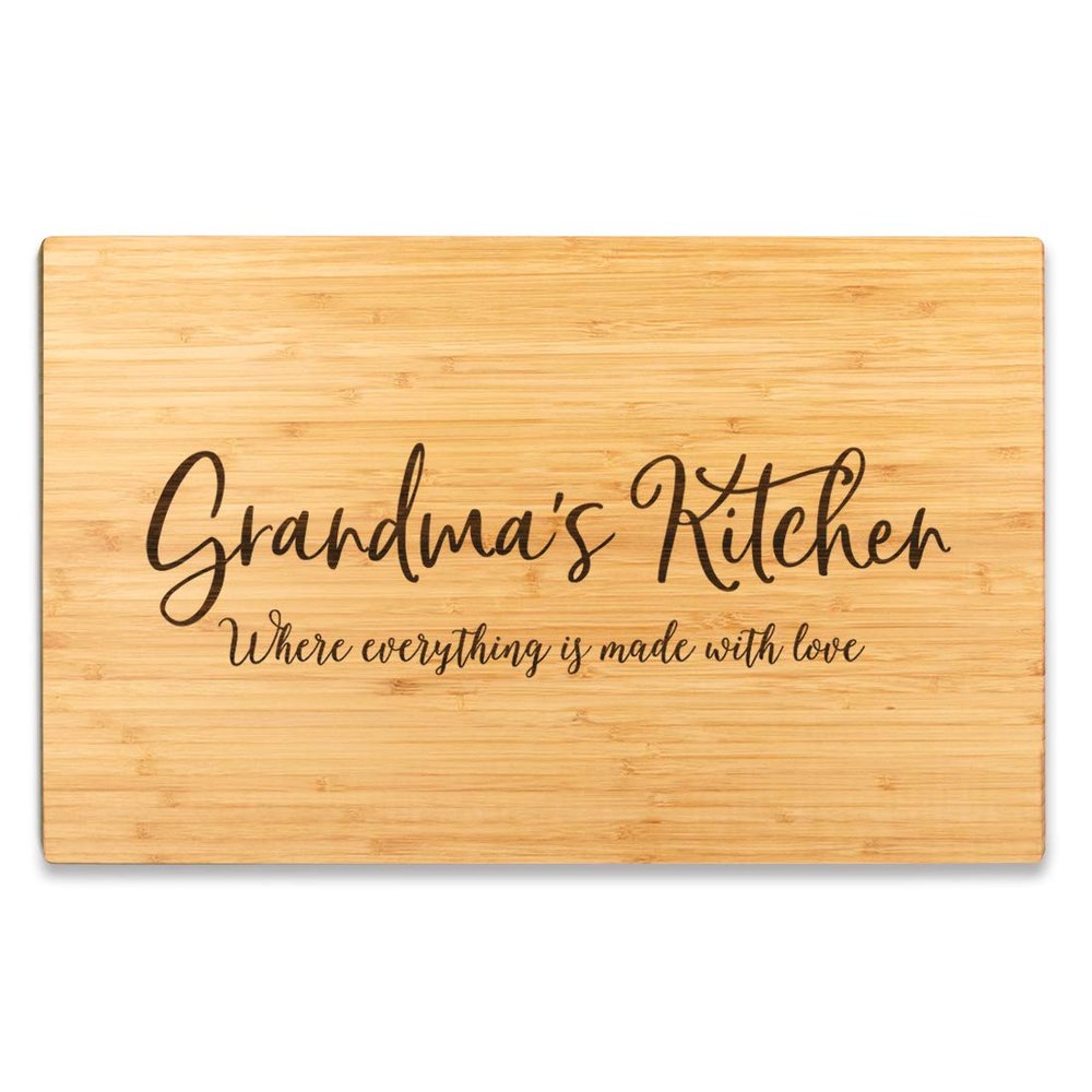 Andaz Press Large Bamboo Wood Cutting Board Gift, 17.75 x 11-inch, Grandma's Kitchen Where Everything is Made With Love, 1-Pack, Engraved Serving Chopping Board Christmas Birthday Chef Kitchen Ideas