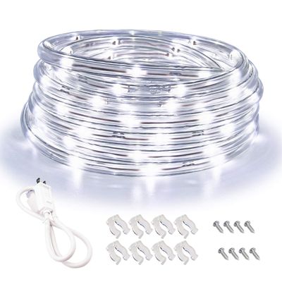 Areful LED Rope Lights, 16ft Daylight White Strip Lights with Clear PVC Jacket, Connectable and Flexible, Waterproof for Indoor Outdoor use, 110V Plugin Tape Lighting with High Brightness 3528 LEDs