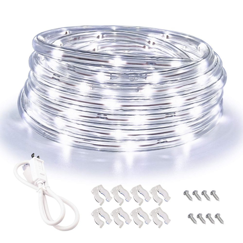 Areful LED Rope Lights, 16ft Daylight White Strip Lights with Clear PVC Jacket, Connectable and Flexible, Waterproof for Indoor Outdoor use, 110V Plugin Tape Lighting with High Brightness 3528 LEDs