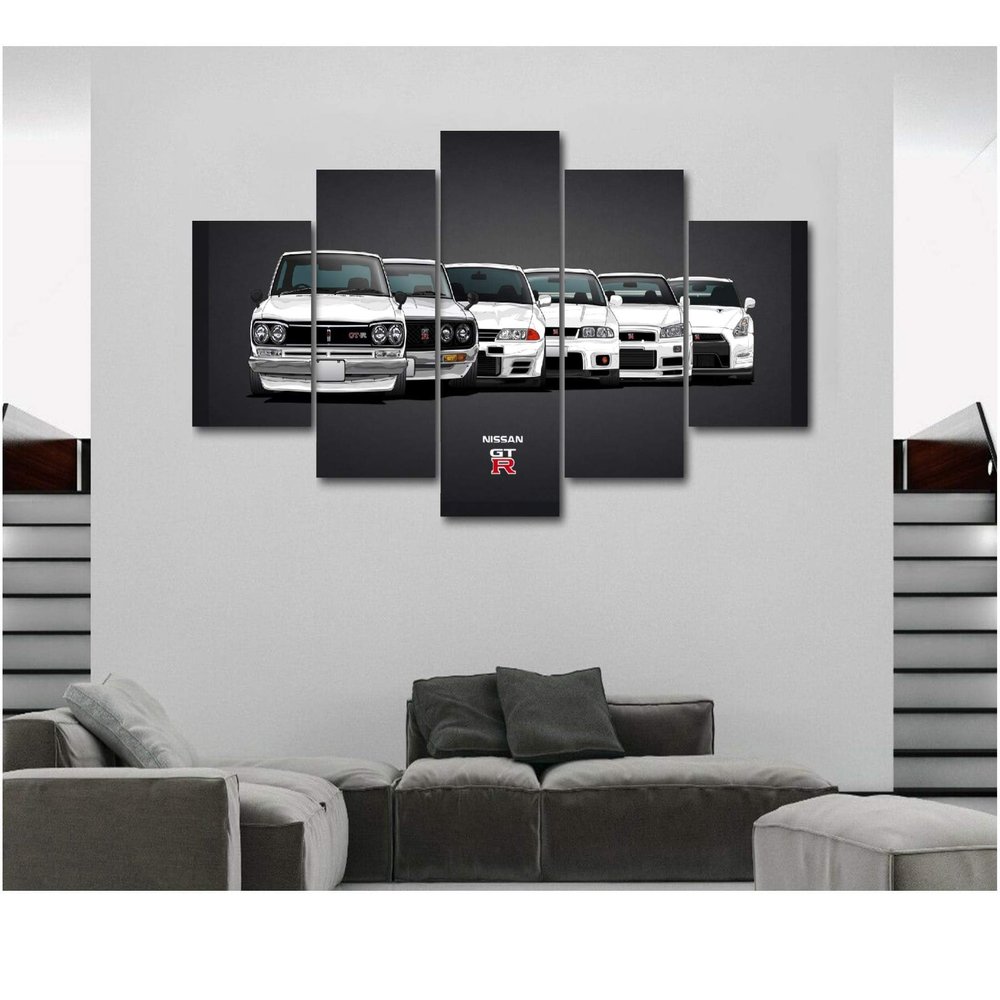 5 Piece Luxury Canvas Posters of Sports Cars Supercar Exotic Luxury Modern Wall Art Decor (5 Piece Large, Nissan GTR Evolution)