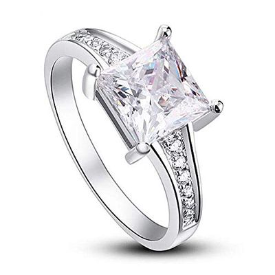 Bansriracha Princes Cut Solid 925 Sterling Silver Wedding Promise Engagement Ring CFR8006 (6)