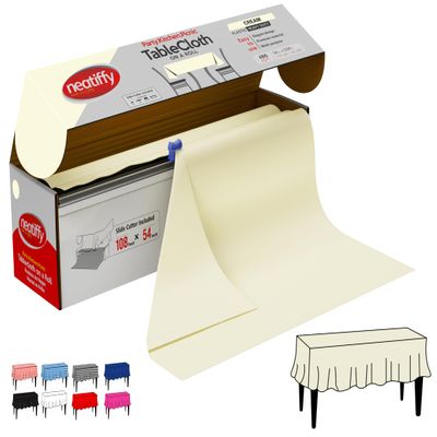 Neatiffy Disposable Plastic Table Cloth Roll | 54 in x 108 Ft Waterproof Tablecloth | Table Cover for Rectangle, Square, Round Oval Tables | Picnic, Party, Banquet, Birthdays, Weddings - Ivory