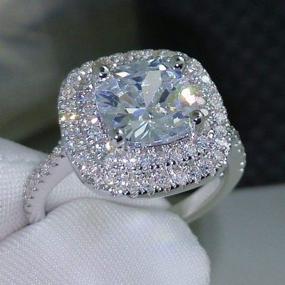 Bansriracha Fashion Ring Cushion Cut 4ct 5A Zircon Stone 925 Sterling Silver Engagement Wedding Band Ring for Women Sz 5-10 (6)